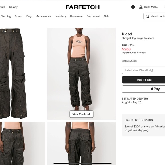 Diesel Lucrezia Cargo Parachute Trousers Pants, Size IT 40 SMALL NWT - Picture 2 of 6